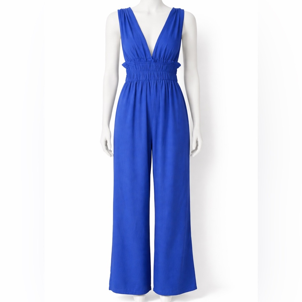 ASOS Blue Jumpsuit Womens US 2 Smocked Waist Wide Strap Flowy